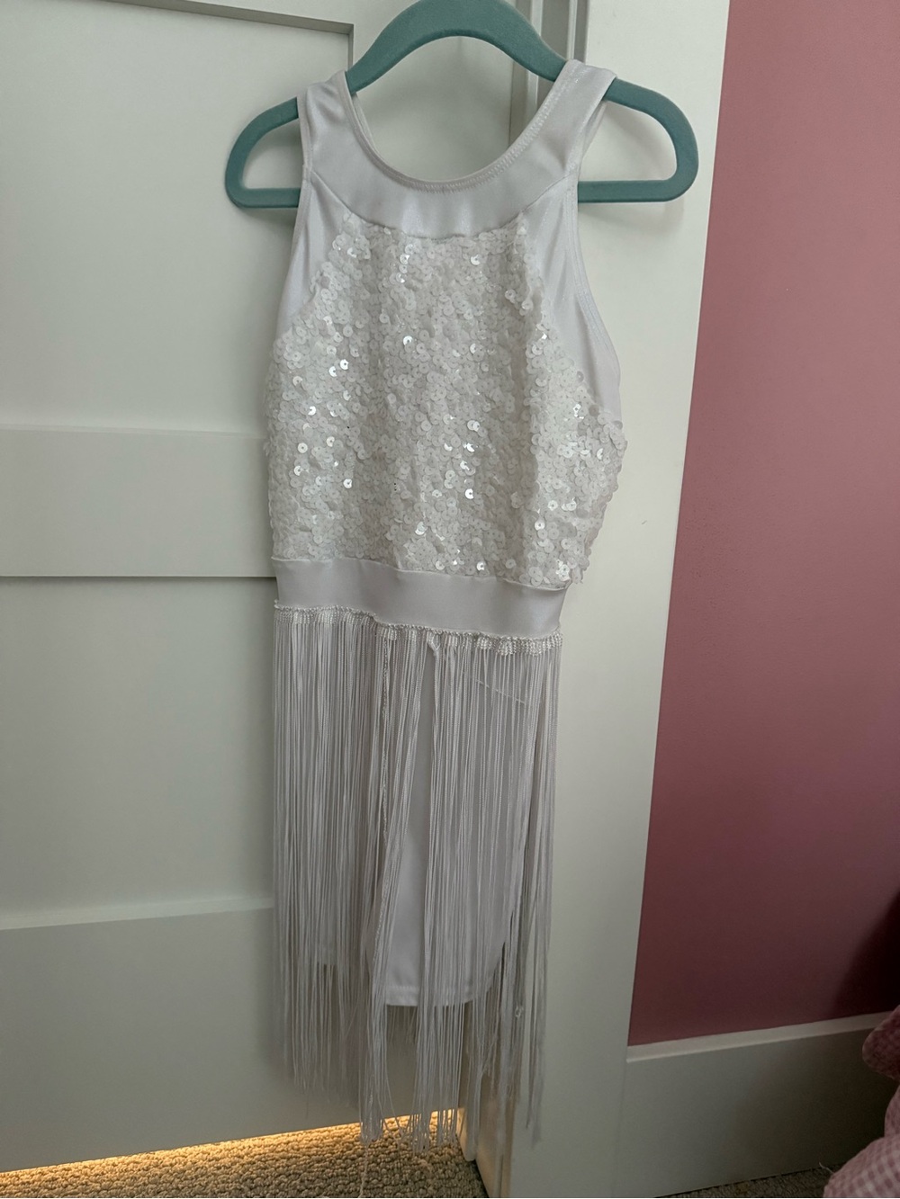Girls White Sequin Fringe Costume